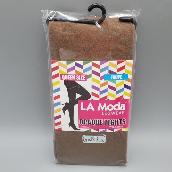 LA Moda Opaque Tights with Spandex in Taupe Color Queen Size With Panel - Picture 1 of 4